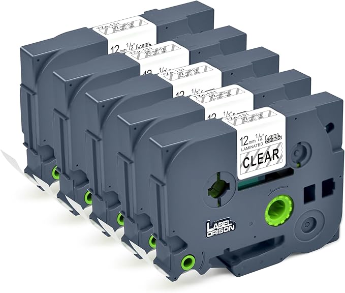 Label Orison TZe-131 Tze Tapes Compatible with Brother P-Touch Label Tape Clear, for Brother Label Maker Tape T-D210 PT-H100 PT-1880, Black on Clear, 1/2''(12mm) x 26.2'(8m), 5PK