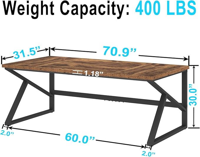 HSH Large Rustic Brown Computer Desk, 70 Inch Home Office Metal Wood Desk for 2 Person, Farmhouse Extra Long Writing Study Gaming Table, Bedroom Living Room PC Laptop Dual Monitor Desk