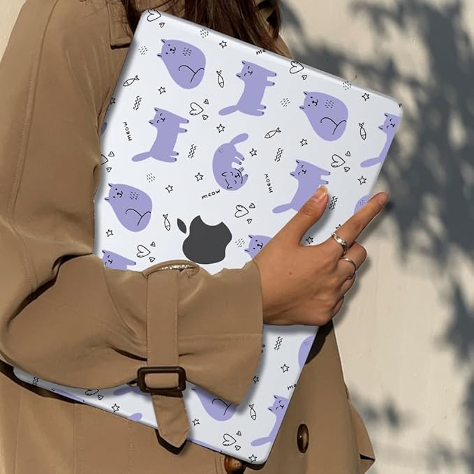 Case Compatible with MacBook Air 13.6 inch 2025 2024 2023 2022 M4 M3 M2 A3113 A2681 A3240 Cover with Liquid Retina Display Touch ID,Pattern Plastic Hard Shell for Mac Air M4, Cute Cat & Fish