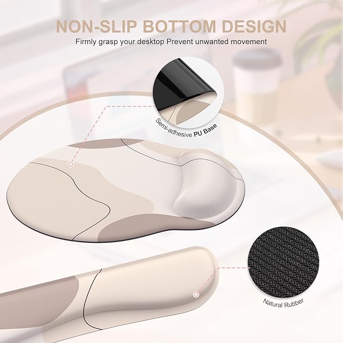 iCasso Large Gaming Mouse Pad Wrist Support Set, Desk Mat, 4in1 XXL Mousepad + Keyboard Wrist Rest+Mouse Wrist Rest+Coaster Set with Ergonomic Design for Home Office Table Computer-Brown Art