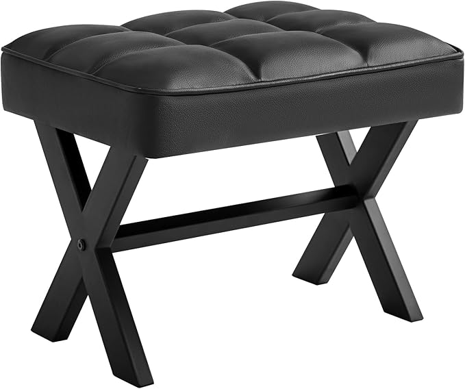 IBUYKE Small 12" H Footrest Stool, Square PU Foot Stool with Metal X-Leg, Multi-Use as Small Side Table, Step Stool for Living Room, Bedroom, Entryway, Office, Black WBD012B
