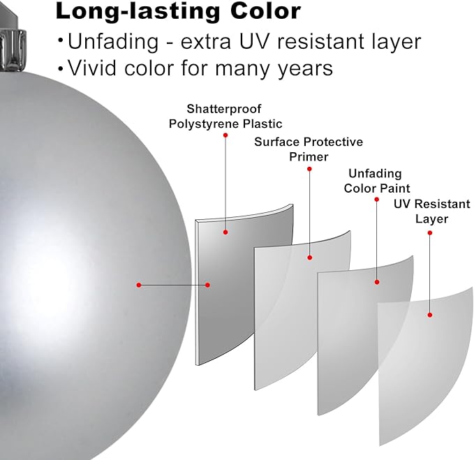 Silver 4.0" Large Christmas Balls - Christmas Tree Decoration Ornaments Shatterproof Hanging Balls for Birthday Halloween Holiday Wedding Decorations Set of 4pcs