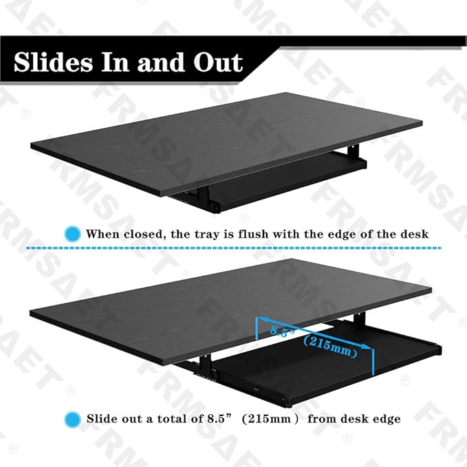 FRMSAET Furniture Accessories Office Product Suits Hardware 20/24/30 inches Keyboard Drawer Tray Wood Holder Under Desk Adjustable Height Platform. (24 inches, Black)