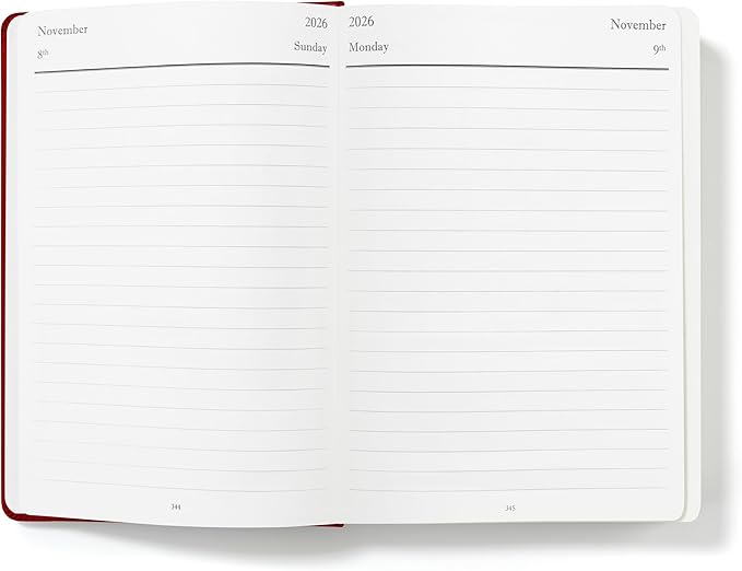 Wykeham's Executive 2026 Daily Journal Planner – US Public Holidays & Format – Customization Available (Personalized Crimson, 8.5”×5.5”)