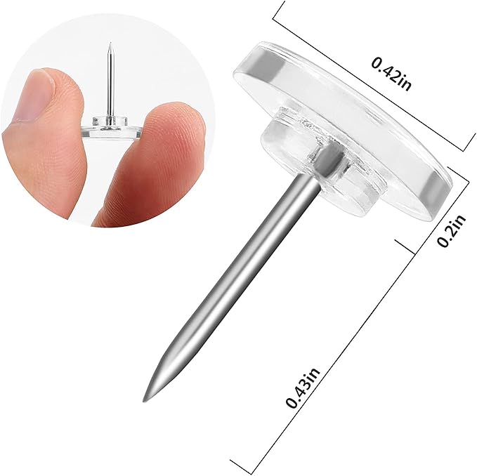 Push Pins 200-count Flat Clear Thumb Tacks Steel Point and Plastic Head for Corkboard and Wooden Photo Wall