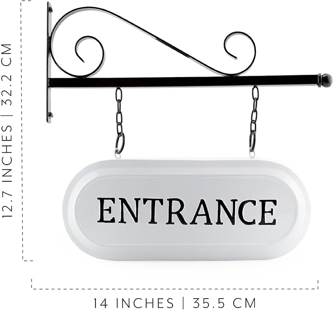 AuldHome Design Wall-Mounted Metal Entrance Sign, Farmhouse Enamelware 2-Sided Business Reception/Office Sign