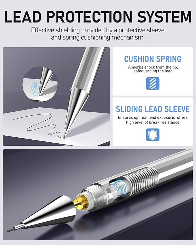 Four Candies 0.5mm Mechanical Pencil Set with Case - 4PCS Metal Mechanical Pencils, 8 Tubes HB #2 Lead Refills, 3PCS 4B Erasers and 9PCS Eraser Refills, Lead Mechanical Pencils for Writing & Drawing