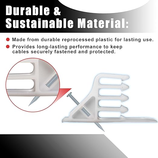 200 Pcs Multi-Cable Staple, Cable Stackers Electrical Wire Stackers, Cable Staples Clips with Steel Nails, White for Suitable Most Cables (White)