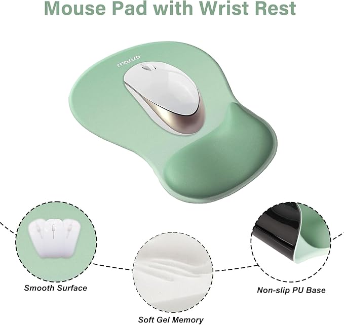 MOSISO Wrist Rest Support for Mouse Pad&Keyboard Set, Ergonomic Mousepad with Concave Curved Memory Foam, Non-Slip Base Pain Relief Comfortable Rectangular Easy Typing Pad for Home/Office, Green