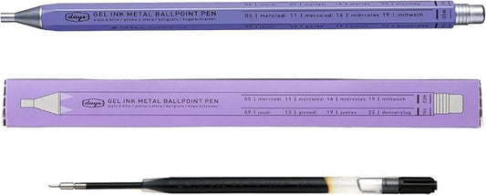 MARK'STYLE days, Gel Ink Metal Ballpoint Pen - 0.5mm Retractable Black Ink, Retro styling Light Weigh Pen, Made in Japan- Perfect for School, Office, and Journaling (Purple)