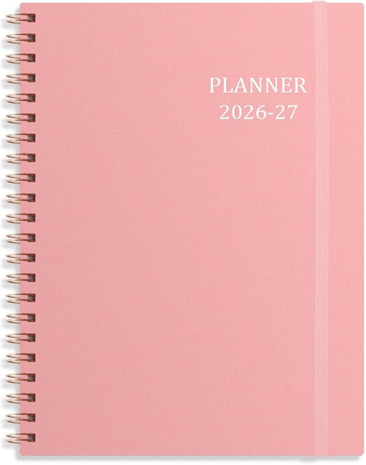 Tiankool Planner 2026-2027 - Jan 2026-Jun 2027 Weekly Monthly Planner with 18 Monthly Tabs, Elastic Closure, Inner Pocket, Round Corner,5.8" x 8.25"- Pink