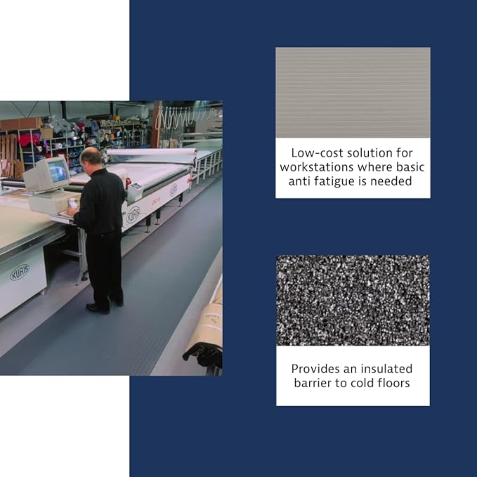 Notrax 410 Airug® 2' x 3' x 3/8" Anti Fatigue Mat, Enhanced Slip Resistance with Beveled Edges and Ribbed Surface, Ideal for Industrial and Commercial Workplaces, Gray, 410S0323GY