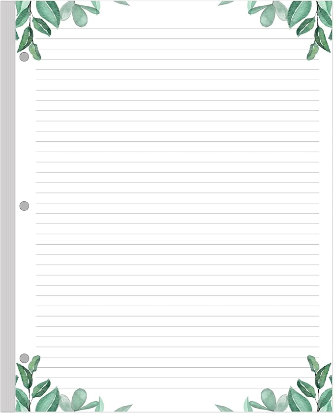 A4 Lined Refill Paper, 3-Hole Punched Ruled Filler Paper, 100Sheets / 200Pages Loose-Leaf Line Paper, 100gsm White Paper, 8.5'' x 11'', Leaf