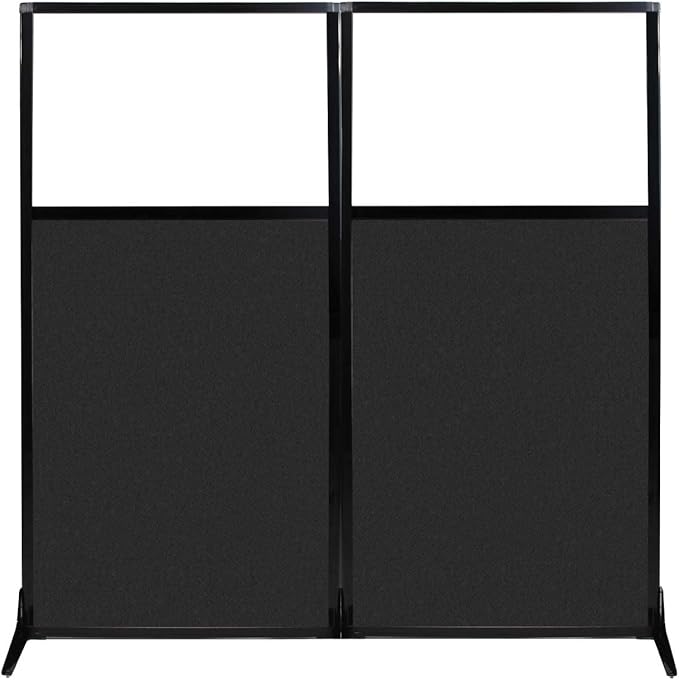 Versare Office Workstation Screen | Portable Wall Divider | Modern Cubicle | Freestanding Privacy Screen | Flexible Work Space | 2 Panels | 66" Wide x 70" Tall Black SoundSorb Panels with Window