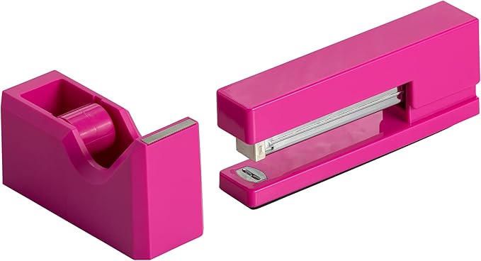 JAM PAPER Office & Desk Sets - 1 Stapler & 1 Tape Dispenser - Fuchsia - 2/Pack