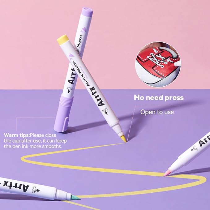 Arrtx Paint Markers Paint Pens 60 Colors, Acrylic Pens for Artists Adults Coloring Drawing Cartoon Anime Comic - Brush Tip for Rock, Wood, Canvas, DIY Crafts Making Art Supplies