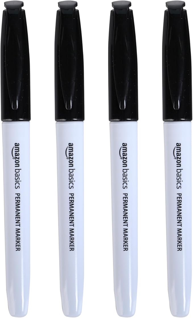 Amazon Basics Fine Tip Point Permanent Markers for Office, School, and Home Use, Black, 4 Pack