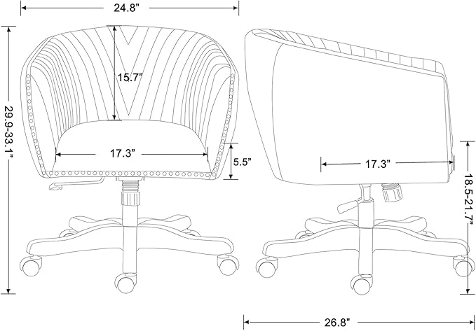 Beige Faux Leather Home Office Desk Chair, Upholstered Barrel Swivel Adjustable Arm Desk Chair with Nailheads, Comfy Mid-Back Study Chair with Silent Wheel for Study Office Computer