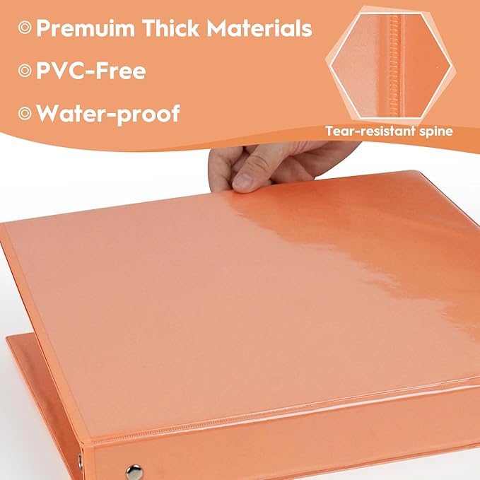 6-Pack 1-Inch Round Ring Binder, Standard 3 Ring Binder Fit Letter Size Paper, Presentation View Binders, Orange