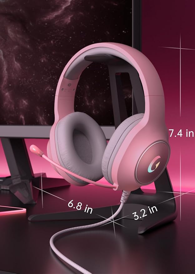 CM7002 Gaming Headset for PS5, PS4, PC, Mac, Switch, Xbox Series, Surround Sound RGB Gaming Headphones with Noise Canceling Microphone, 50MM Dynamic Drivers, 3.5MM Audio Jack, Light Pink