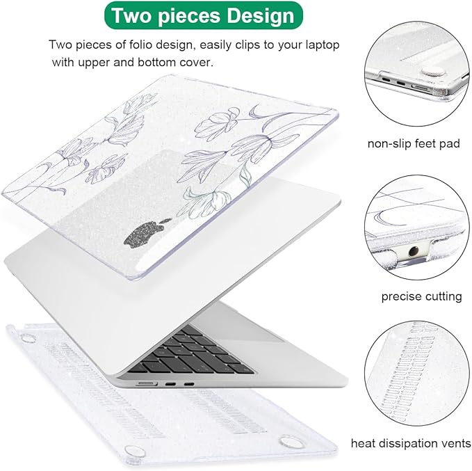 Case Compatible with MacBook Air 13.6 inch 2025 2024 2023 2022 M4 M3 M2 A3113 A2681 A3240 Cover with Touch ID, Pattern Plastic Hard Shell Case for MacBook Air 13 M4 2025, Purple Line Flower