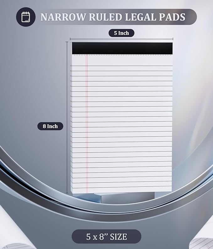 36 Pack Legal Pads 5x8, Small Notepad, College Ruled Writing Pads, Small Note Pads 5x8 White, Narrow Ruled Lined Paper Pads, 30 Sheet/Notepad, Perforated Mini Notepad for Work Home School to-Do Lists