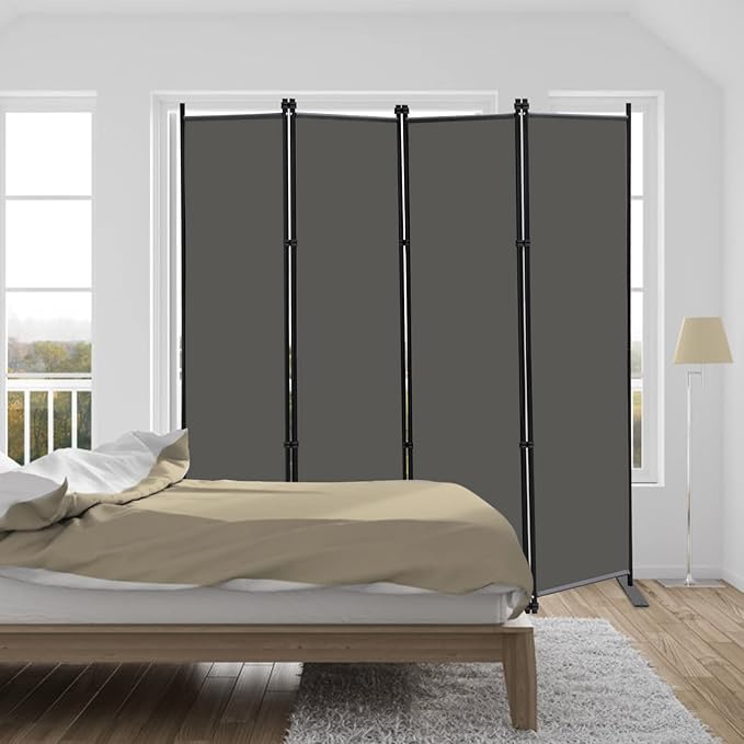 MAYOLIAH 4 Panel Room Divider Screen 6Ft Tall Foldable Privacy Dividers Indoor Wall Partition Room Separator Grey