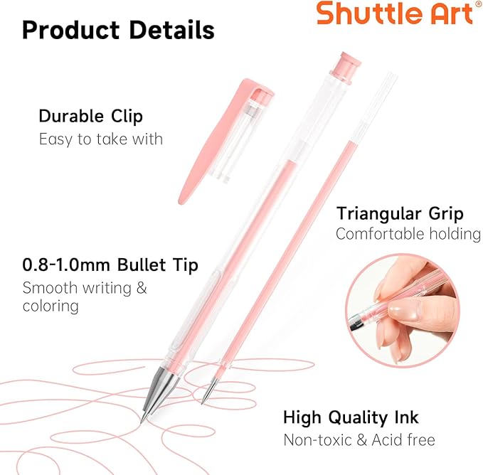 Shuttle Art Pastel Gel Pens, 24 Pastel Milky Colors Gel Pen for Black Paper, Adults Coloring Books Drawing Doodling Crafts Scrapbooking Journaling