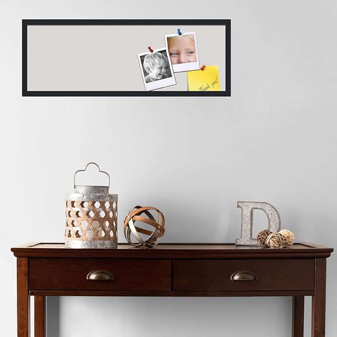 PinPix 36x12 Inch Cork Bulletin Board. This Decorative Framed Pin Board Comes with Light Stone Design and a Satin Black Frame. Ideal for Home Office Decor or Message Board (PinPix-1809)