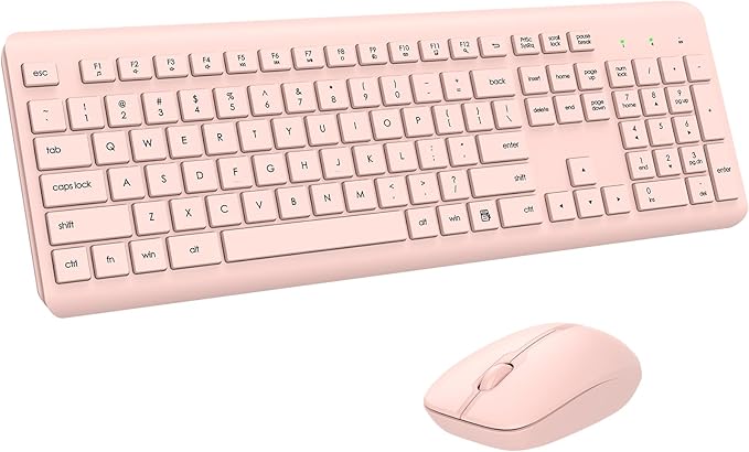 Wireless Keyboard and Mouse Combo, Full Size Silent Ergonomic Keyboard and Mouse, Long Battery Life, Optical Mouse, 2.4G Lag-Free Cordless Mice Keyboard for Computer, Mac, Laptop, PC, Windows(Pink)
