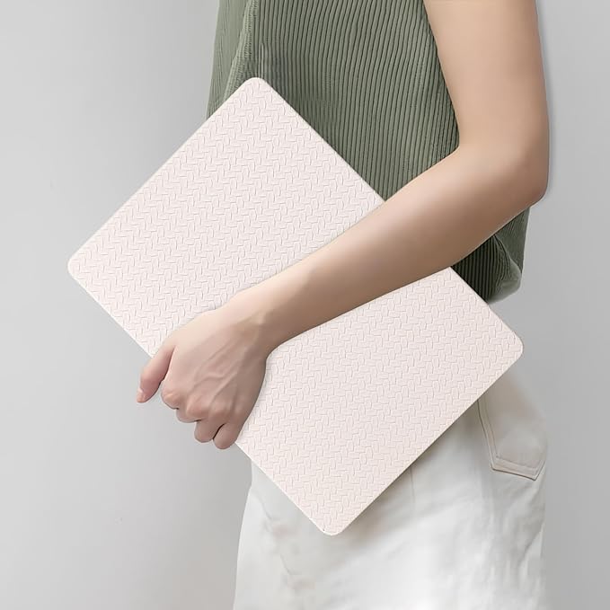 DTangLsm for MacBook Air 15 inch Case M4 2025 2024 2023 Release A3241 M3 A3114 M2 A2941 Touch ID, Woven Fabric Textured Elegant Leather Hard Shell Cover for Mac Book Air 15 Case+Keyboard Cover, Beige