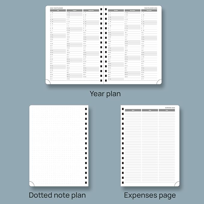 POPRUN 2026 Planner (Medium Size 8.5'' x 6.25'' Wire-Bound Hard Cover) Daily Weekly and Monthly Calendar - Agenda 2026 (Jan.2026-Dec.2026) with Hourly Schedule, Monthly Tabs - Light Pink