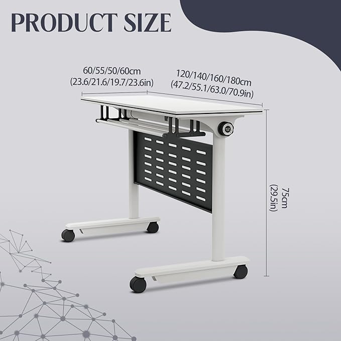 10Pack Conference Room Table, Folding Conference Table for Office Classroom, Mobile Training Tables with Casters Silent Wheels, Large Rectangular Convertible Modular Seminar Tables (L70.9in)