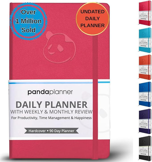 Panda Planner Classic Daily Planner 2026 – A5 Undated Daily Productivity & Quarterly Planner with Hourly Schedule, To Do List, Daily Journal, Goal Planner, Habit Tracker & Gratitude Organizer for Focus – Raspberry