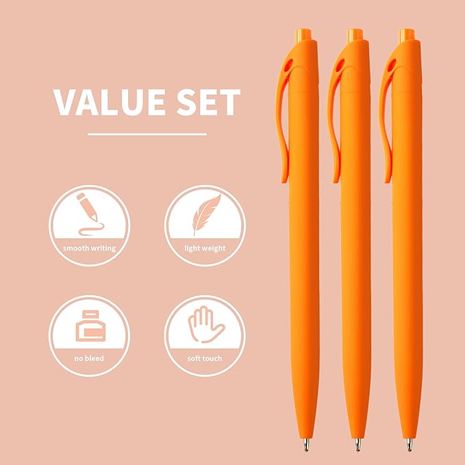 deegtran Pens Bulk, 50 Pack No Bleed Orange Click Pen, Wholesale Retractable Ballpoint Pens, Pens Medium Point, Smooth Ink Pen, 1.0MM Orange Ink