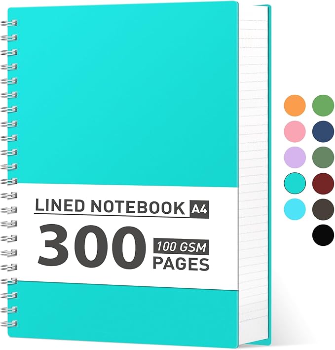AHGXG Spiral Notebook 8.5" x 11" - Large Spiral Journal A4 Notebook College Ruled, 300 Pages Writing Journal for Work, 100GSM Thick Paper, Plastic Hardcover, for Women Men Office School, Lake Blue