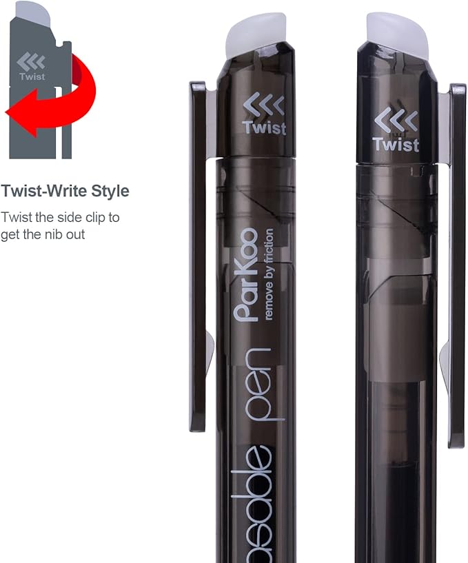 ParKoo Retractable Erasable Gel Pens, 20 Black Twist Pens, Fine Point 0.7 mm, Make Mistakes Disappear, Smooth Writing with Comfortable Grip for Journaling Drawing, School Supplies