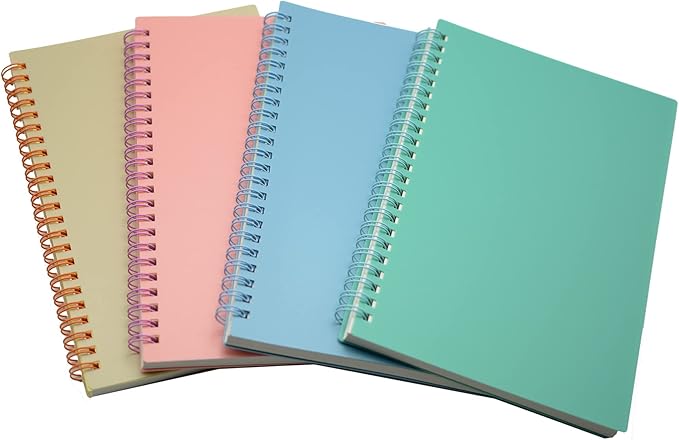 Yansanido Spiral Notebook, 4 Pcs A5 Thick Plastic Hardcover 8mm Ruled 4 Color 80 Sheets -160 Pages Journals for Study and Notes (Light Pink,Light Green,Light Blue,ivory, A5 5.7" x 8.3"-Ruled)