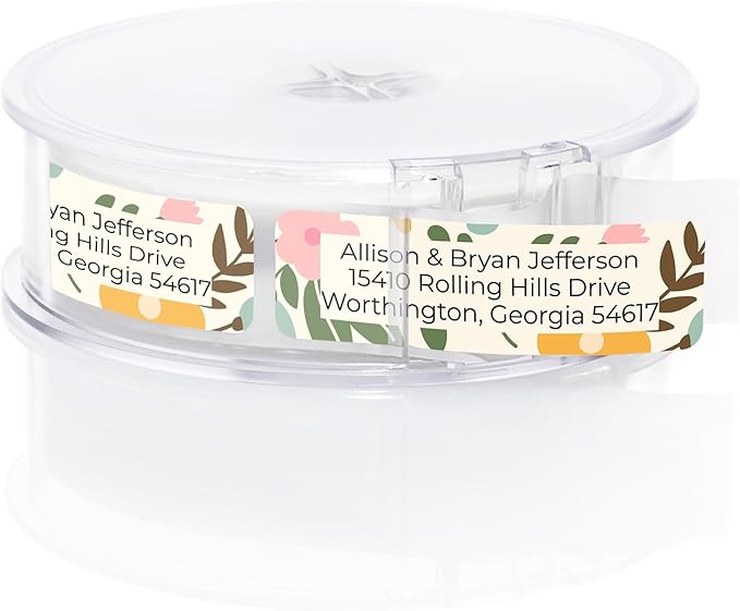 Pastel Floral Rolled Address Labels / 500 Personalized Return Address Labels/Designer Address Stickers in Elegant Plastic Dispenser
