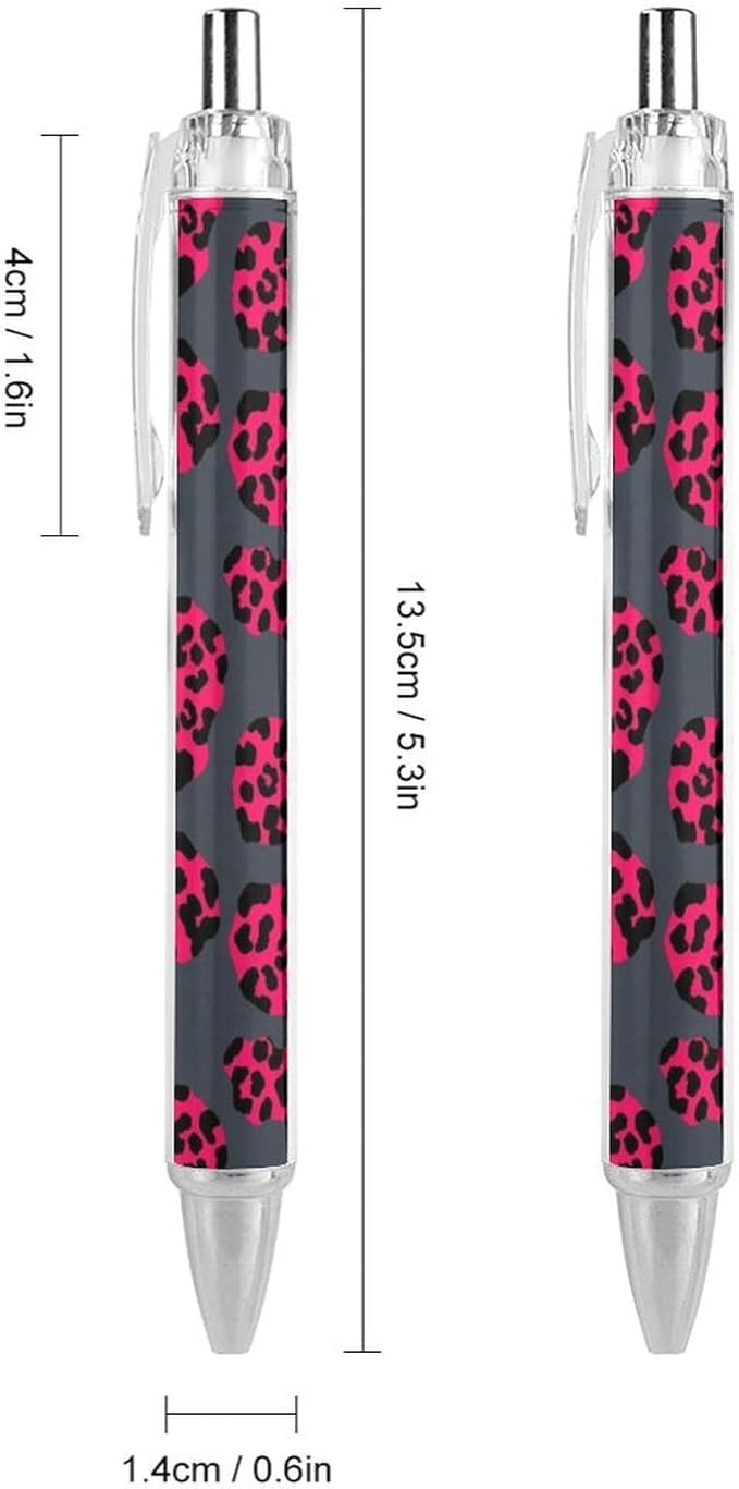 2 Pack Ballpoint Pens, Luxury Pink Dark Gray Leopard Cheetah Print Retractable Pen with Black Ink Home Accessories Stationary Cute Rolling Ball Refillable Pens, 0.5mm
