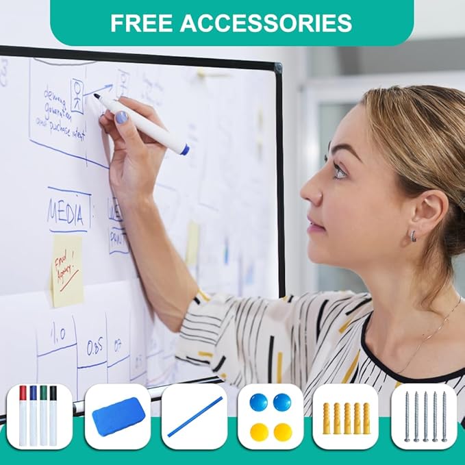 XIWODE Magnetic Dry Erase Board, Wall Mounted whiteboard, 32X44 inch, Black Aluminum Alloy Frame, Simple and Generous, Smooth Writing Surface, Easy to Wipe.