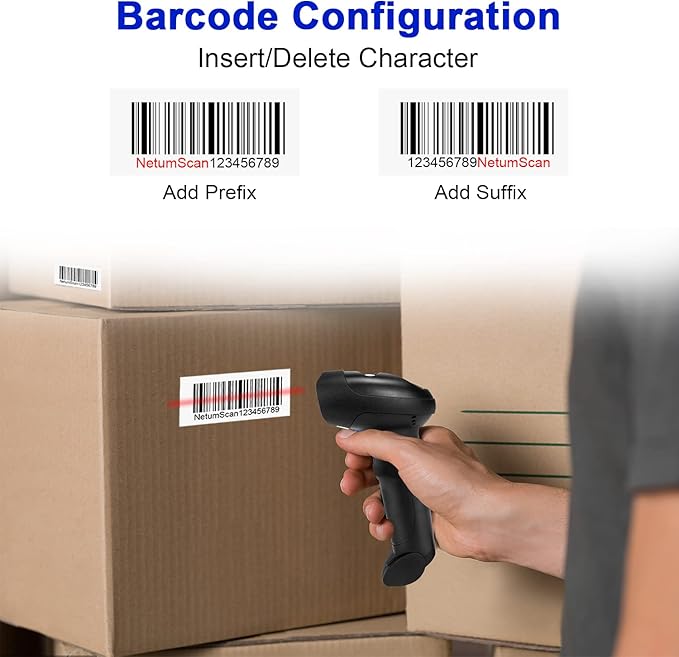 NetumScan Wireless Barcode Scanner with Stand, 2-in-1 Automatic USB Cordless 1D Barcode Reader Handheld CCD Bar Code Scanner with Stand for Store, Supermarket, Warehouse