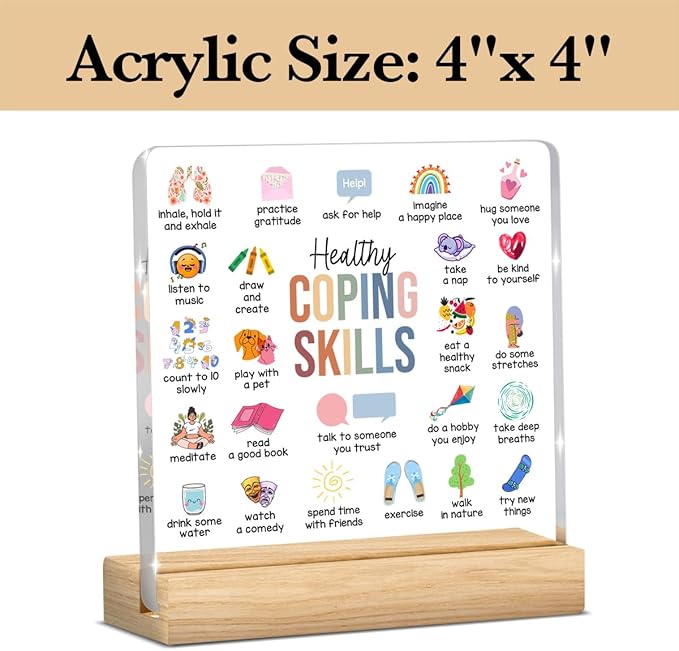 Therapy Office Decor, School Counselor Gifts, Mental Health Office Desk Decor, Gifts for Women Counselor Psychologist Therapist, Healthy Coping Skills Acrylic Sign for Halloween Christmas Gift