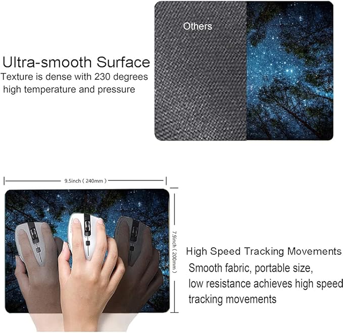 Hokafenle Mouse Pad, Square Personalized Computer Mouse Pads Design, Washable Mouse Mat, Gaming Office Home Non-Slip Rubber Base Mousepad, Stars Night Sky