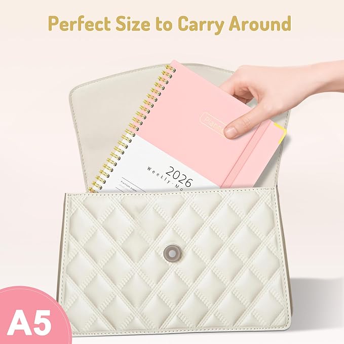 Forvencer 2026 Planner, Hardcover Calendar Planner Weekly and Monthly, January 2026 - December 2026, 6" x 8", Spiral Agenda Book with Tabs, Exquisite Daily Journal with Inner Pocket, Organizer Notebook for Office Home School, A5 Size, Beige