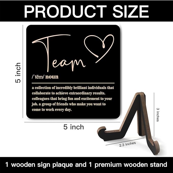 Wooden Table Sign Office Decor Team Definition Desk Decor Wood Plaque With Stand Thank You Gifts for Boss Employees Women Best Mom Coworker Office Desk Accessories(Black)-C06