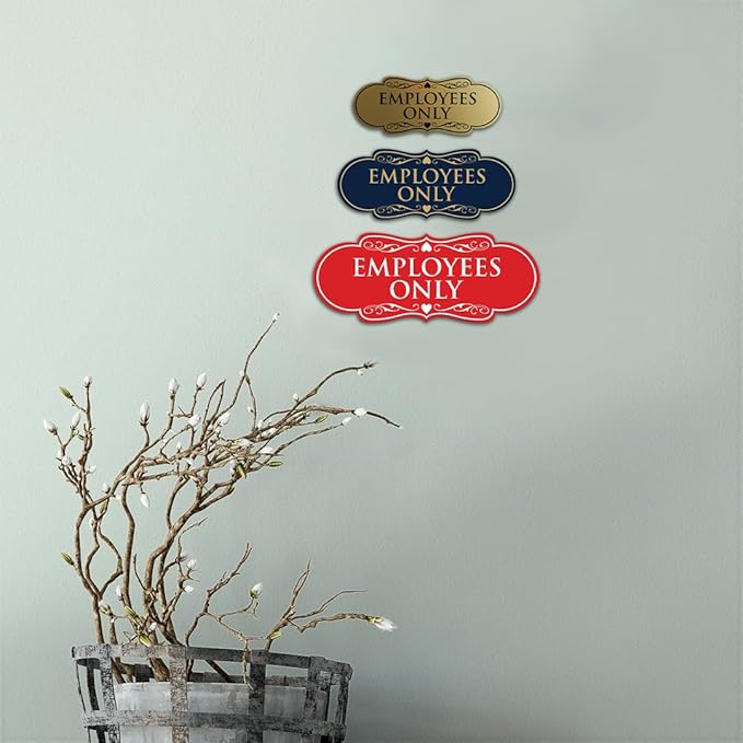 Designer EMPLOYEES ONLY Sign | Easy Installation | Office or Business Signs | Workplace Safety - Black - Small (5 Pack)