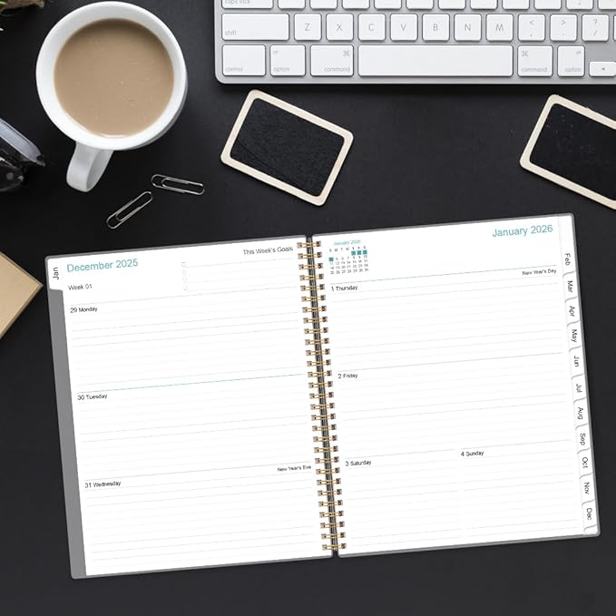 2026 Planner - Planner 2026 from January 2026 to December 2026 with 12 Monthly Tabs, Flexible Cover, Inner Pocket, 8.5" x 11", Blue Watercolor