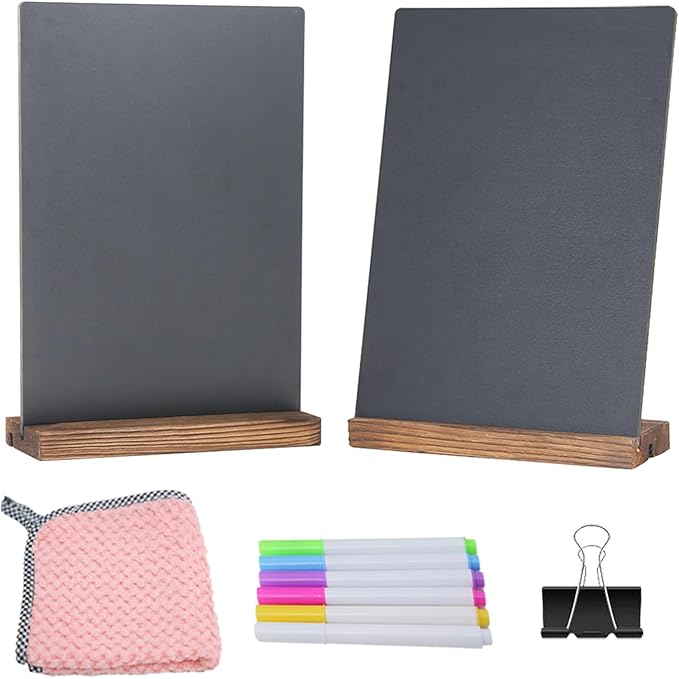 NEWNEWSHOW 8.7x12 Inch Double Sided Chalkboard Signs, Erasable Message Blackboard with Wood Base for Shop Wedding Kitchen Home Party Decoration (2 Pack 8.7x12)