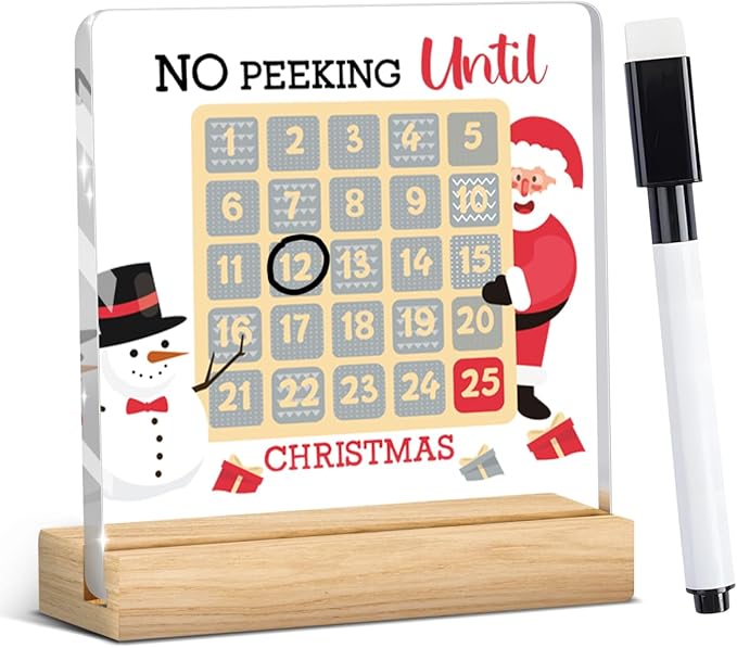 Funny Christmas Decorations,Christmas Countdown Calendar Decor, Funny Desk Decor,Wipeable Acrylic Sign Gifts for Friend Men Women with Wood Stand 4 X 4 Inch